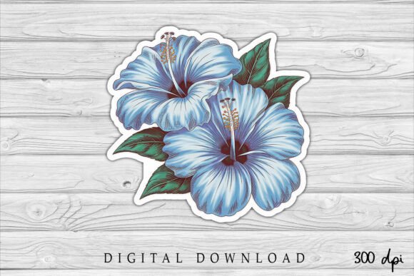 Blue Hibiscus Flowers Sticker PNG: Graphics & Illustrations