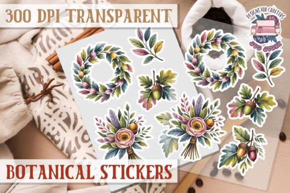 Botanical Sticker Sheet PNG Flowers: Graphics & Illustrations