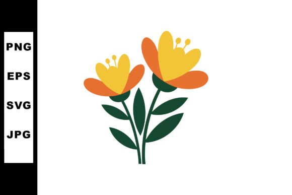 Bright Yellow and Orange Flowers with Gr: Graphics & Illustrations