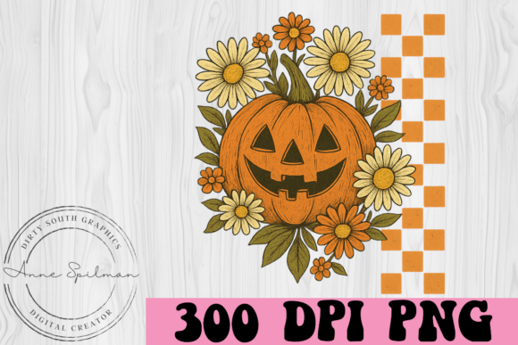Checkered Flowers Pumpkin Scene: Graphics & Illustrations