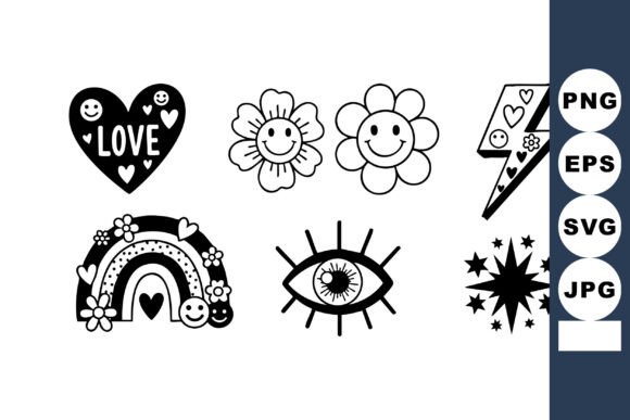 Cute Black and White Love Heart Flowers: Graphics & Illustrations