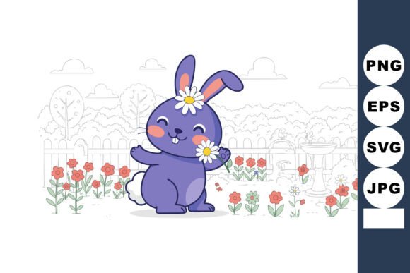 Cute Purple Bunny Graphics & Illustrations for Spring