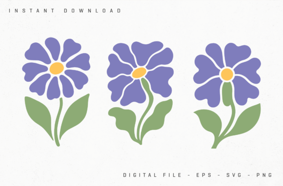 Cute Purple Daisy Flowers Set: Graphics & Illustrations