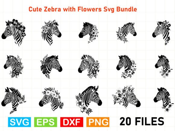 Cute Zebra with Flowers SVG: Graphics & Illustrations
