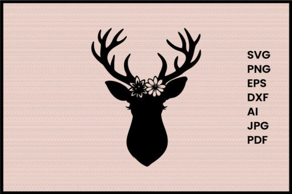 Deer Head with Flowers: Graphics & Illustrations