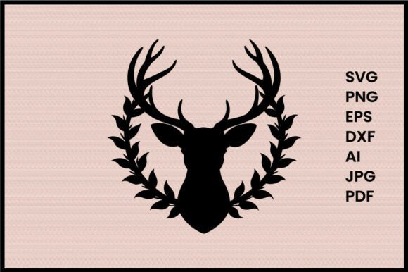 Deer Head with Flowers Silhouette: Graphics & Illustrations