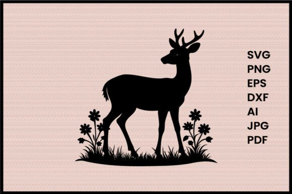 Deer Inmeadow Silhouette: Graphics & Illustrations
