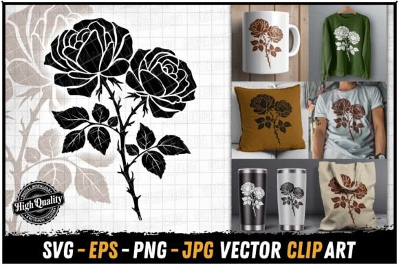 Elegant Twin Roses: Premium Graphics & Illustrations