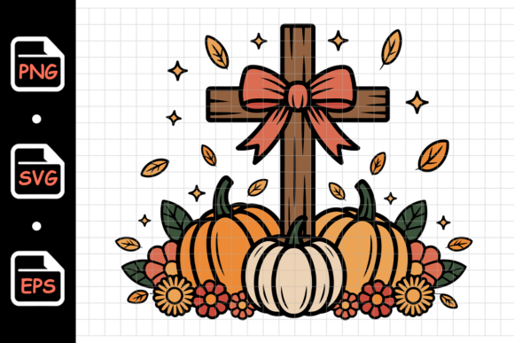 Fall Cross Graphics: Pumpkin & Flower Illustrations
