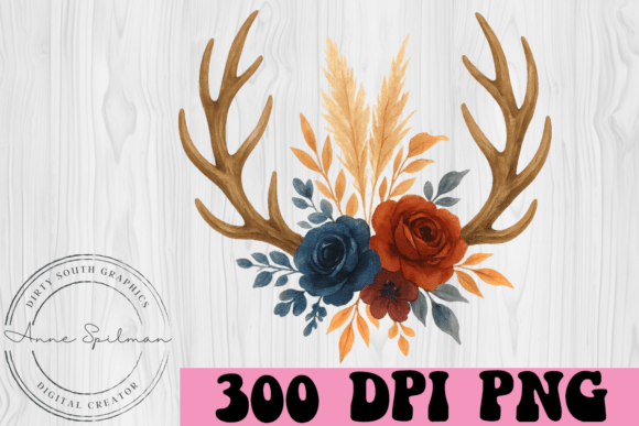 Fall Flowers Deer Antlers Arrangement: Graphics & Illustrations