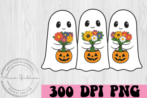 Ghosts W Flowers Jack O Lanterns: Graphics & Illustrations