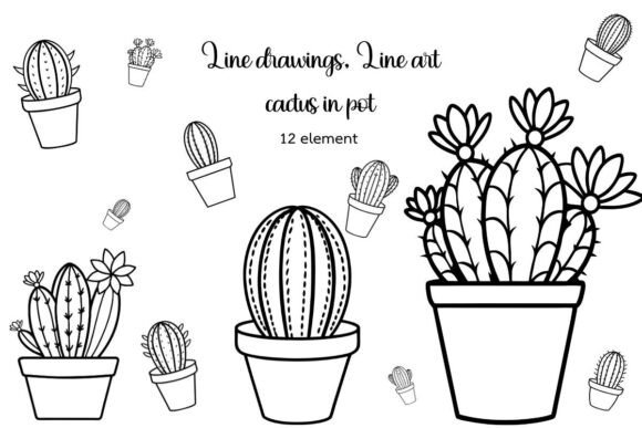 Lines a Cactus with Flowers: Fresh Graphics & Illustrations