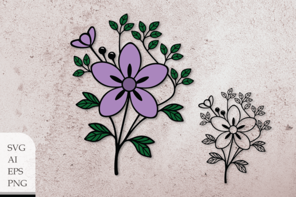 Stained Glass Flowers Twig Brooch: Premium Graphics & Illustrations