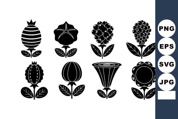 Stylized Black Silhouette Flowers: Graphics & Illustrations