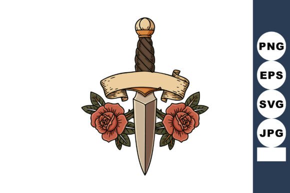 Sword with Roses: Vintage Graphics & Illustrations