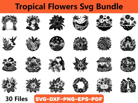 Tropical Flowers SVG Bundle: Graphics & Illustrations